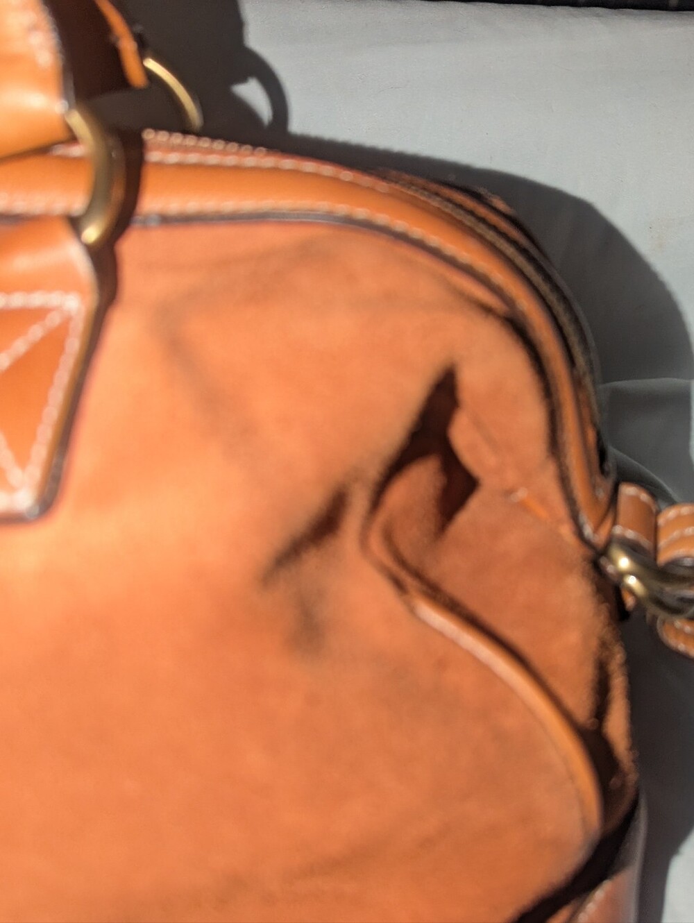 Cole Haan Cognac Brown Suede With Leather Woven Accent Duffle Bag - Picture 14 of 14